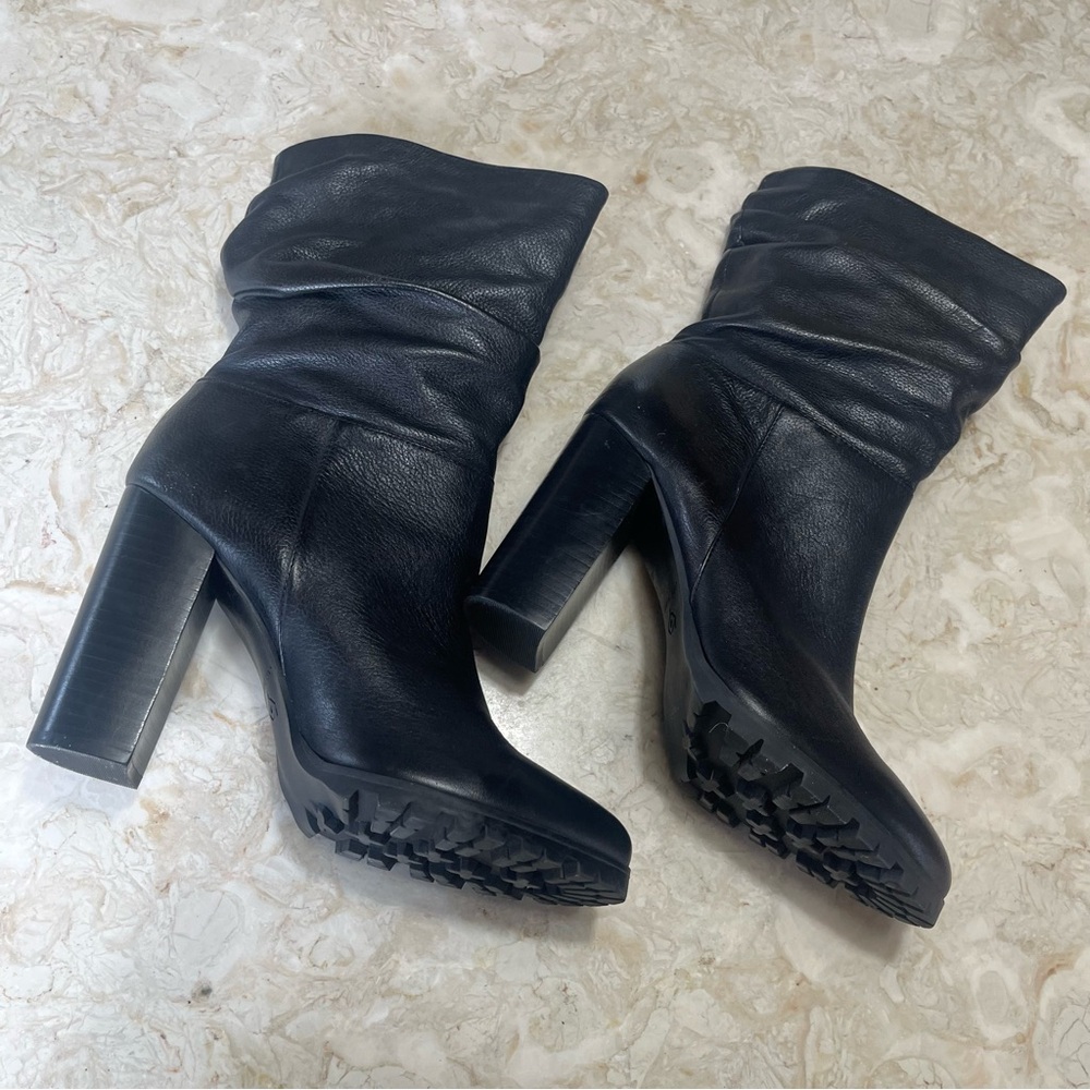 Katy Perry Collections Black Leather Slouchy Block Heel Boots
